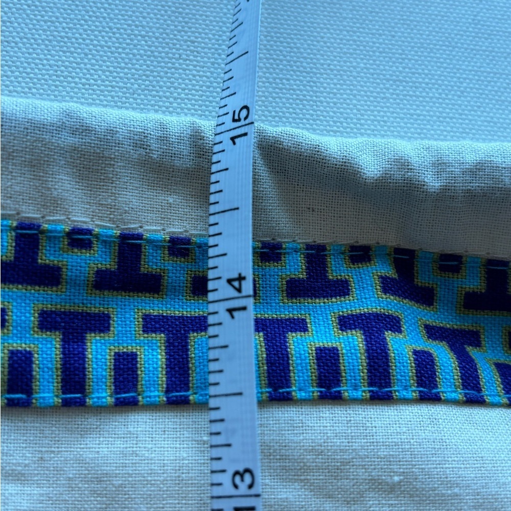 Tory Burch Cream Canvas Pouch with Blue and Teal Geometric Trim 108 - Picture 4 of 4